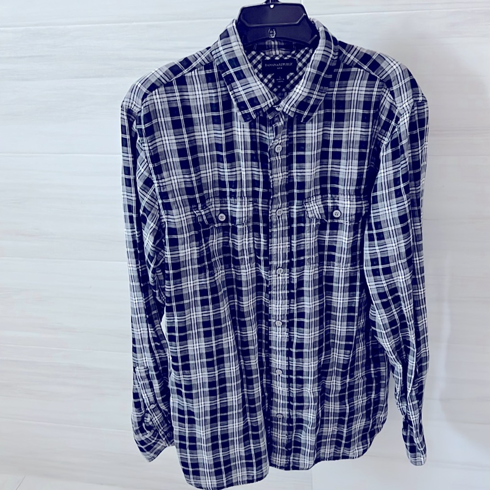 Mens BANANA REPUBLIC Long Sleeve Plaid Flannel Button Down Shirt Size LARGE